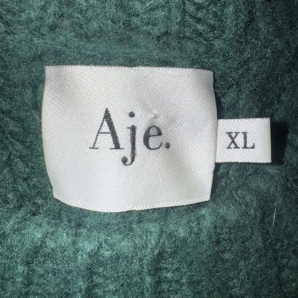 Aje Green Chunky Knit Braided Cable Sweater Women XL Wool Alpaca Blend